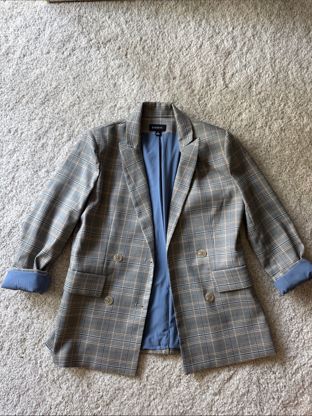 Evereve Grey Plaid Blazer with Blue Lining